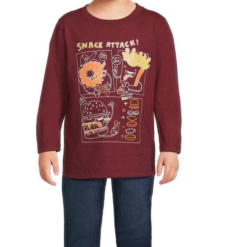 Garanimals Red Long Sleeve Tee with Playful Graphic “Snack Attack”